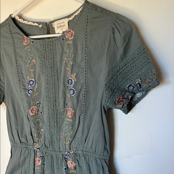 Bohme Embroidered Maxi Dress 100% Cotton Sage Green Flowers Floral Size Small - Picture 2 of 9